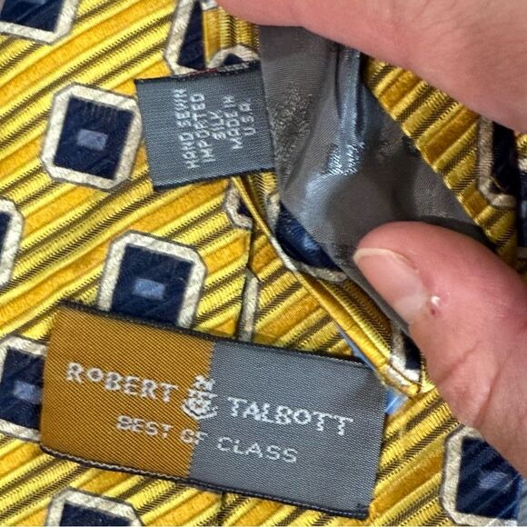 Robert Talbott Set of 2 Silk Navy & Yellow Geometric and Floral Neck Ties - Picture 5 of 7